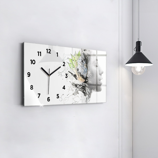 Glass wall clock rectangular Abstract woman's face