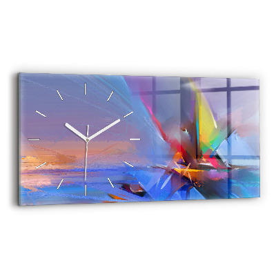 Glass wall clock rectangular Seascape