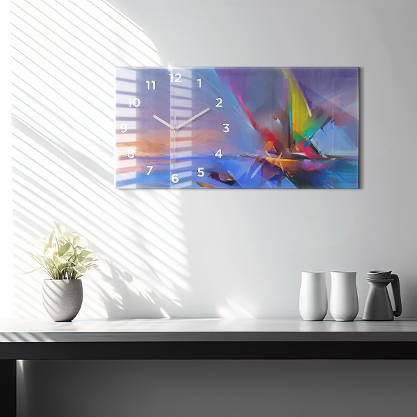 Glass wall clock rectangular Seascape