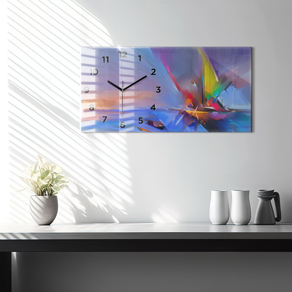 Glass wall clock rectangular Seascape