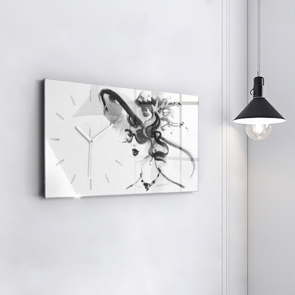 Glass wall clock rectangular Fashionable woman