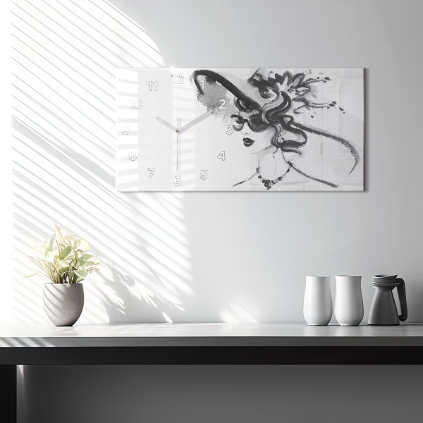 Glass wall clock rectangular Fashionable woman