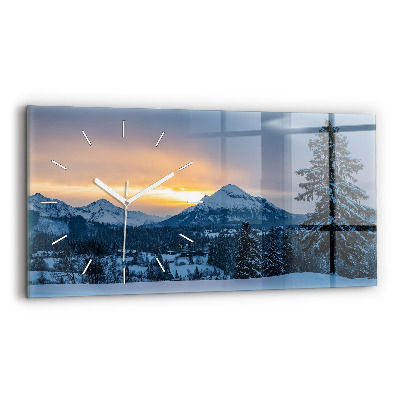 Glass wall clock rectangular Mountain landscape
