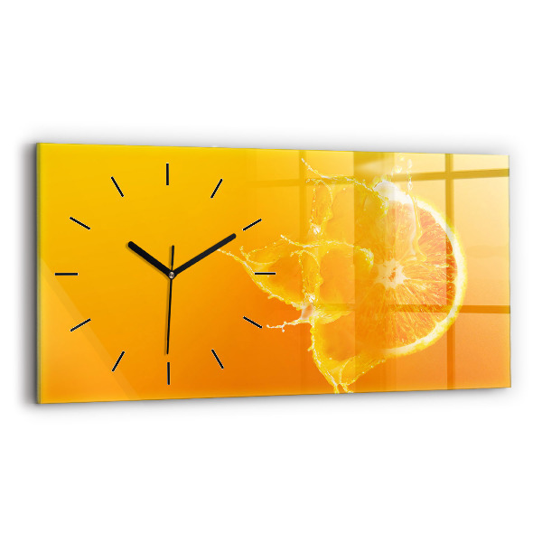 Glass wall clock rectangular Orange