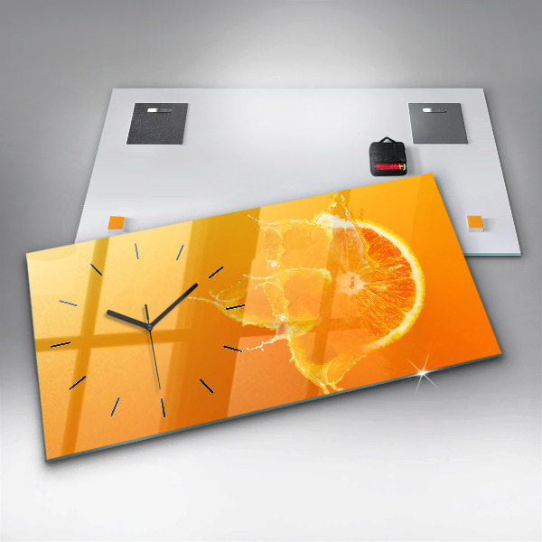 Glass wall clock rectangular Orange