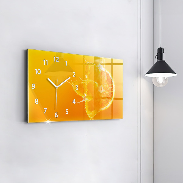 Glass wall clock rectangular Orange