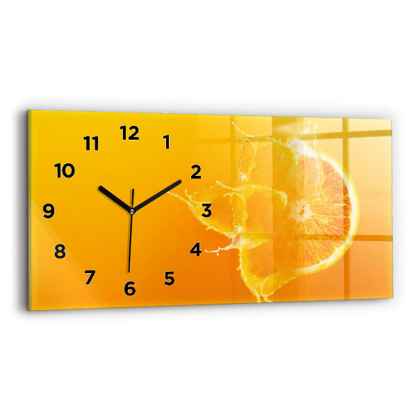 Glass wall clock rectangular Orange