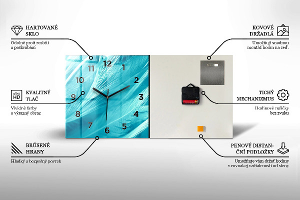 Glass wall clock rectangular Orange