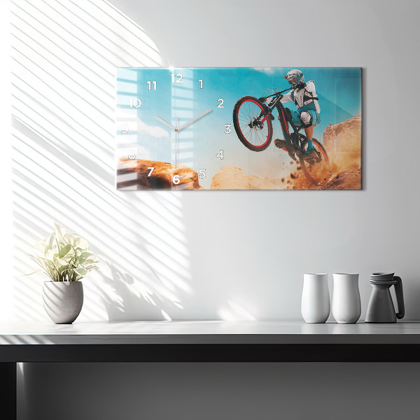 Glass wall clock rectangular Stuntman and adrenaline