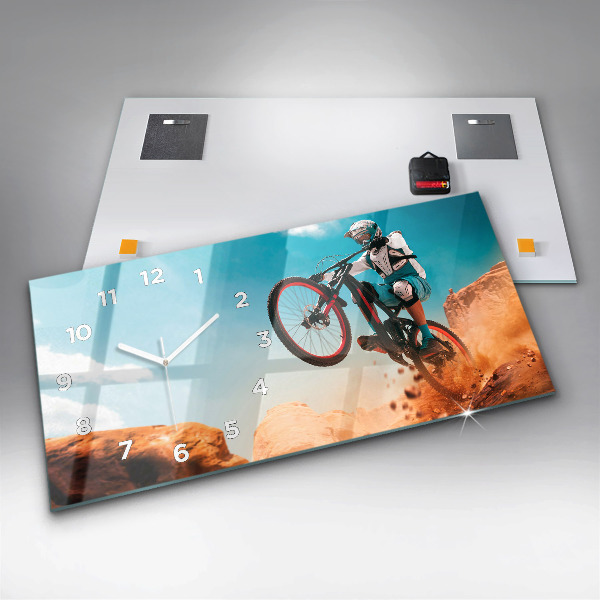 Glass wall clock rectangular Stuntman and adrenaline