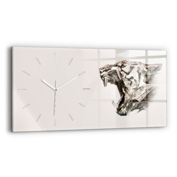 Glass wall clock rectangular painted portrait of a tiger