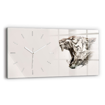 Glass wall clock rectangular painted portrait of a tiger