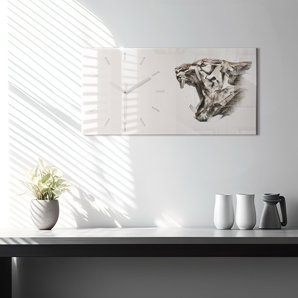 Glass wall clock rectangular painted portrait of a tiger