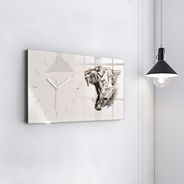 Glass wall clock rectangular painted portrait of a tiger