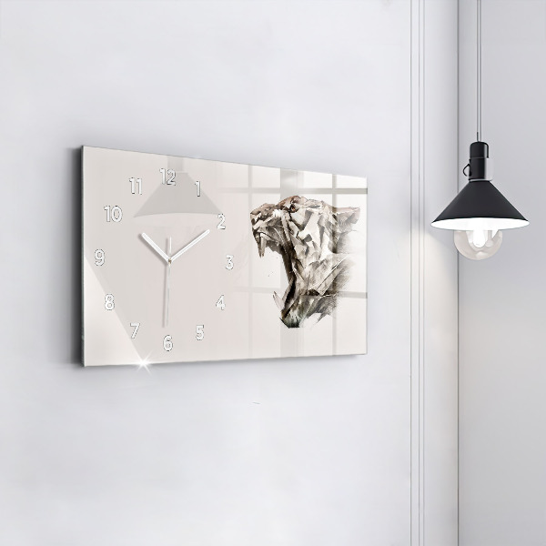 Glass wall clock rectangular painted portrait of a tiger