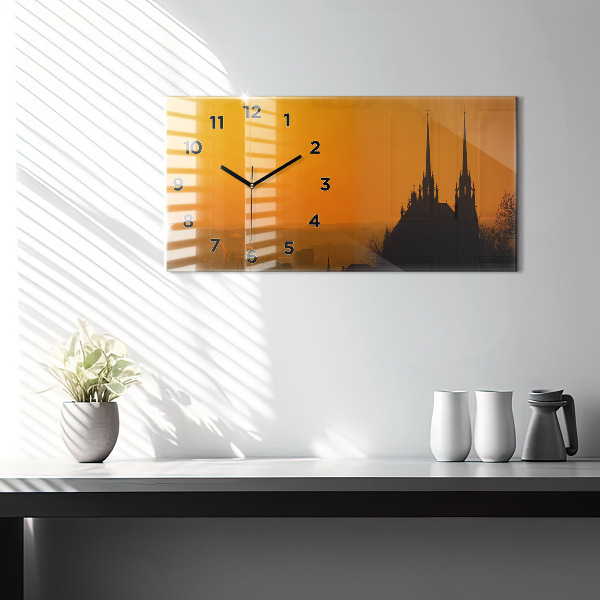 Glass wall clock rectangular View of the Brno Cathedral