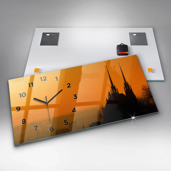 Glass wall clock rectangular View of the Brno Cathedral