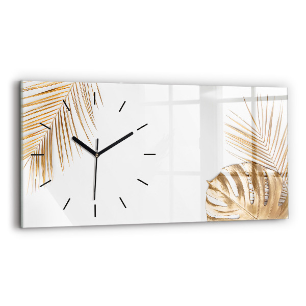 Glass wall clock rectangular Tropical leaves
