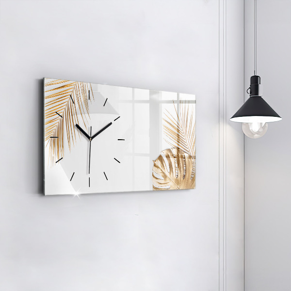 Glass wall clock rectangular Tropical leaves