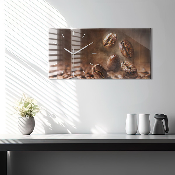 Glass wall clock rectangular Coffee beans