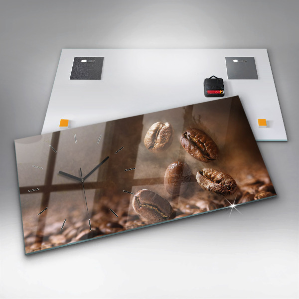 Glass wall clock rectangular Coffee beans