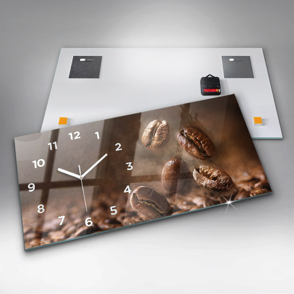 Glass wall clock rectangular Coffee beans