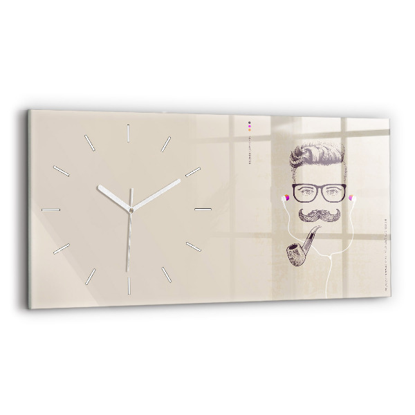 Glass wall clock rectangular Man with a pipe