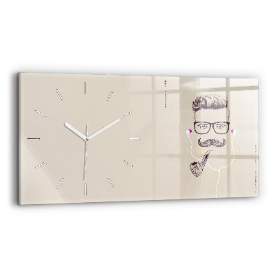 Glass wall clock rectangular Man with a pipe