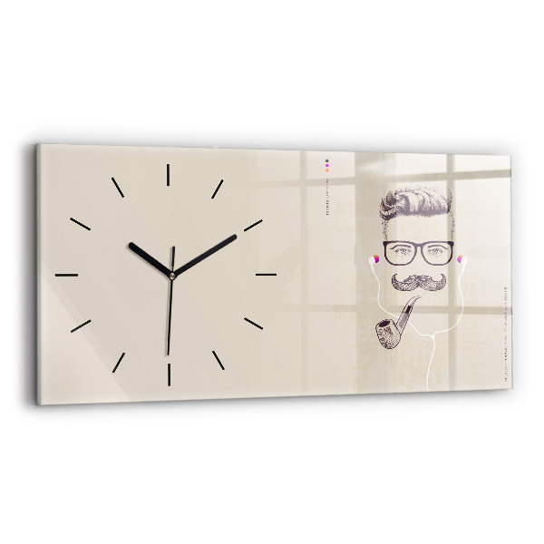 Glass wall clock rectangular Man with a pipe