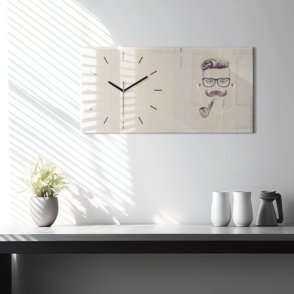 Glass wall clock rectangular Man with a pipe