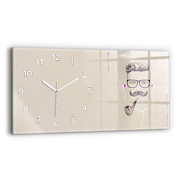 Glass wall clock rectangular Man with a pipe