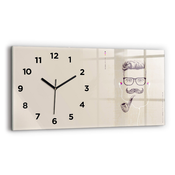 Glass wall clock rectangular Man with a pipe