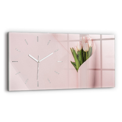 Glass wall clock rectangular A bouquet of flowers
