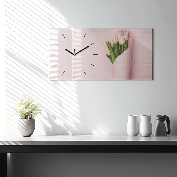 Glass wall clock rectangular A bouquet of flowers