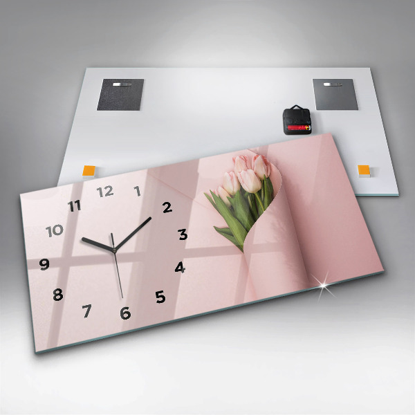 Glass wall clock rectangular A bouquet of flowers
