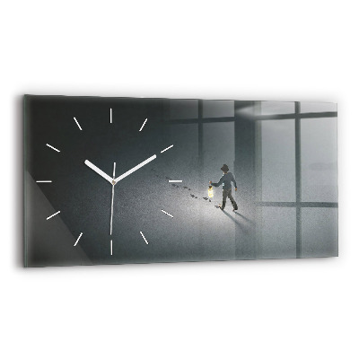Glass wall clock rectangular Wanderer in the Dark