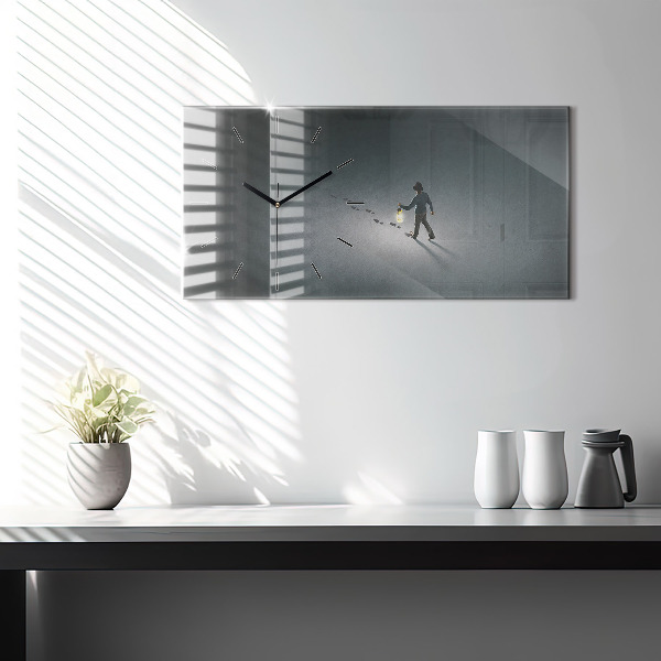 Glass wall clock rectangular Wanderer in the Dark