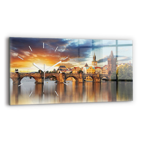 Glass wall clock rectangular Panorama over the river