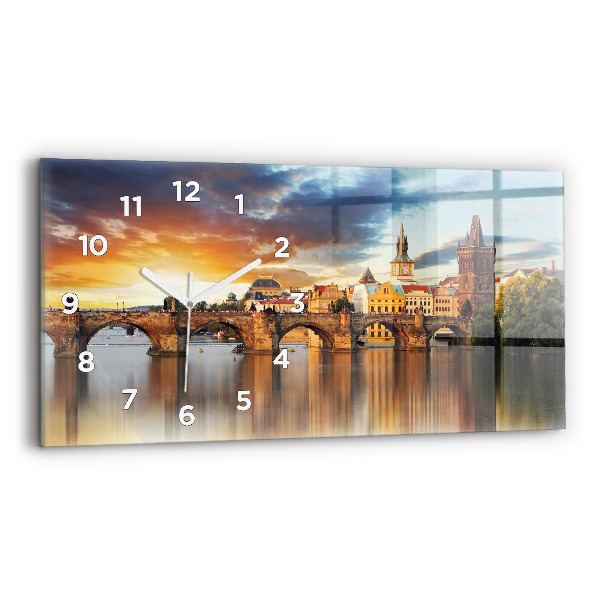 Glass wall clock rectangular Panorama over the river