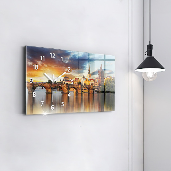 Glass wall clock rectangular Panorama over the river