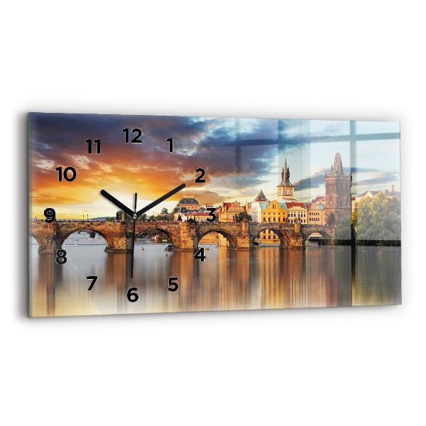 Glass wall clock rectangular Panorama over the river