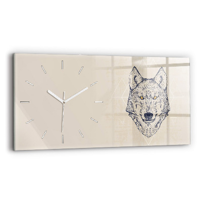Glass wall clock rectangular Wolf head