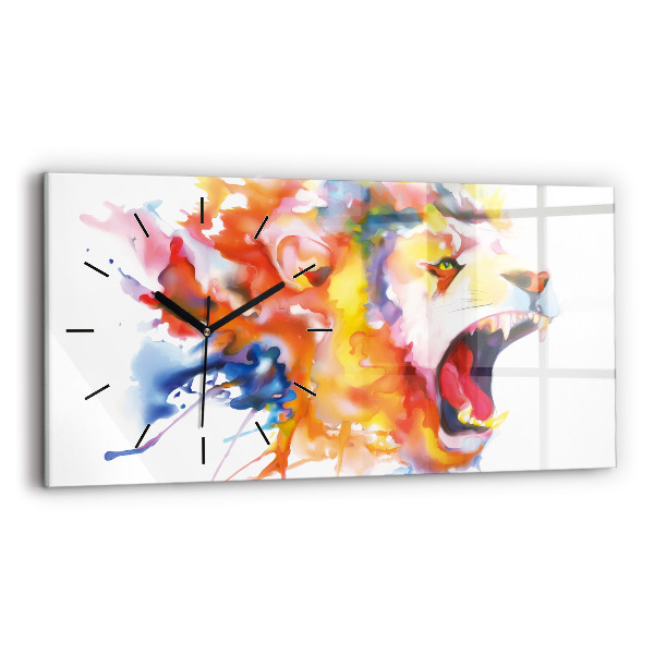 Glass wall clock rectangular Lion - watercolor
