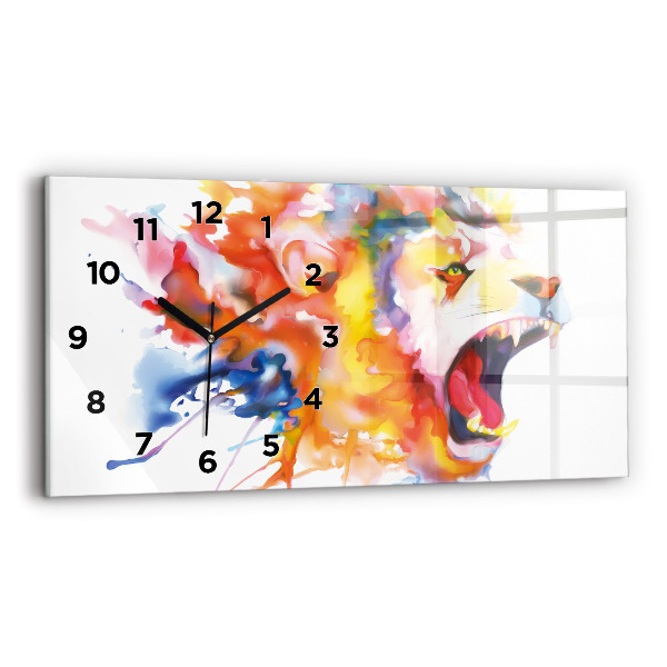 Glass wall clock rectangular Lion - watercolor