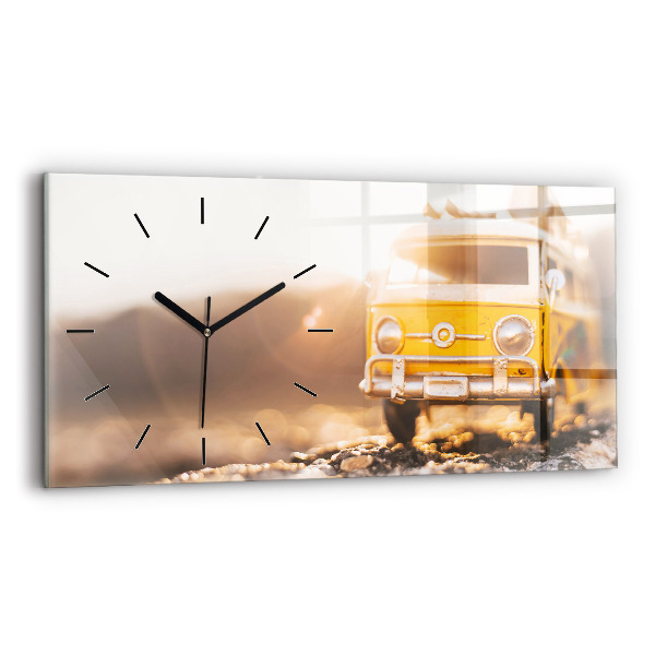 Glass wall clock rectangular Car on vacation
