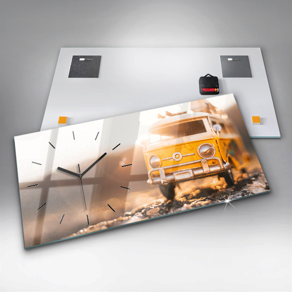 Glass wall clock rectangular Car on vacation
