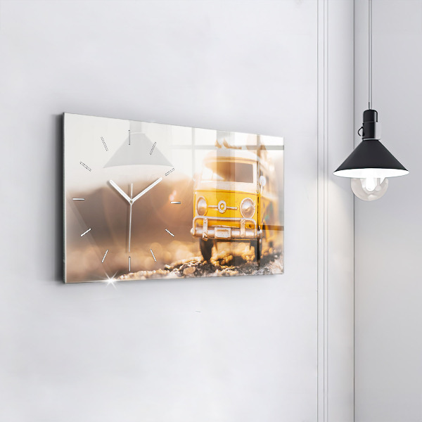 Glass wall clock rectangular Car on vacation