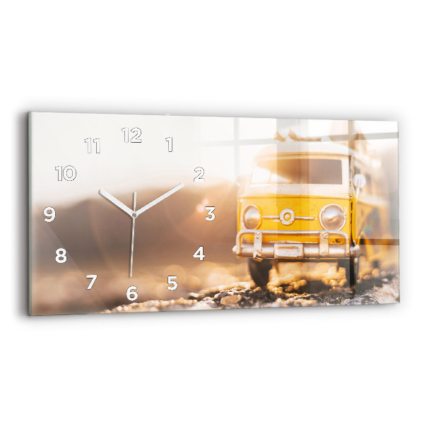 Glass wall clock rectangular Car on vacation
