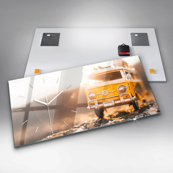 Glass wall clock rectangular Car on vacation