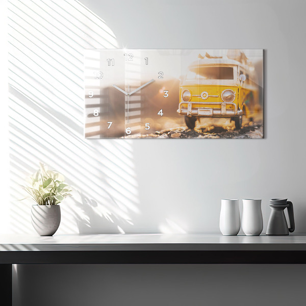 Glass wall clock rectangular Car on vacation